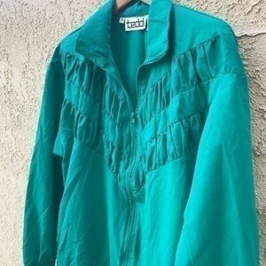 Teddi  windbreaker jacket, Vintage Green Size M, Shoulder Pads